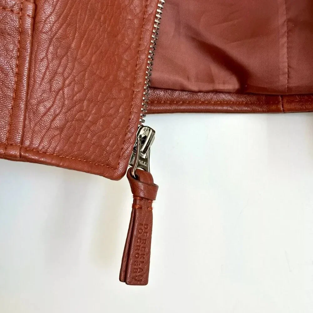 Women's DEREK LAM 10 Crosby Cognac Lambskin Leather Moto Jacket - Size S